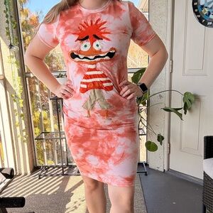 Upcycled & Handcrafted Tie-Dye Cartoon Character Dress